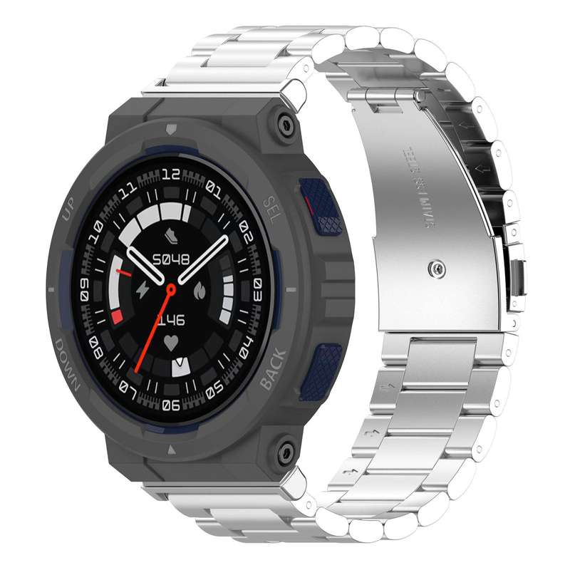 For Huami Amazfit Active Edge A2212 / A2213 Tri-beads Flat Buckle Titanium Alloy Watch Band(Silver)