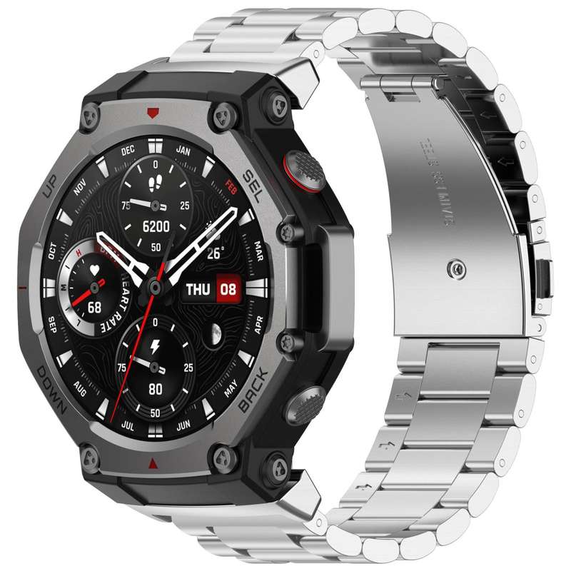 For Huami Amazfit T-REX 3 A2322 Tri-beads Flat Buckle Titanium Alloy Watch Band(Silver)