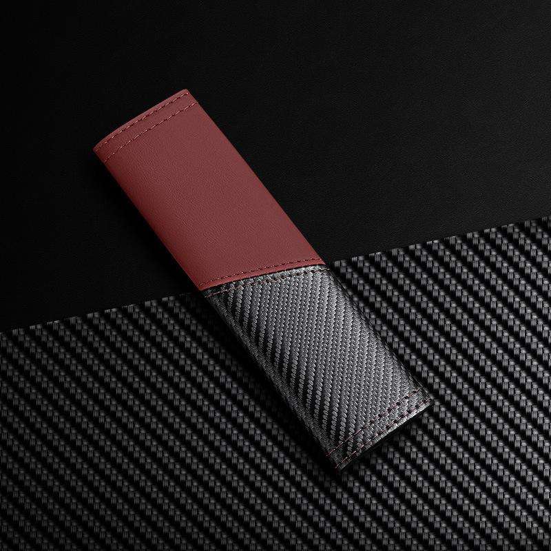 Car Leather Carbon Fiber Stitching Seat Belt Shoulder Guard(Brown)