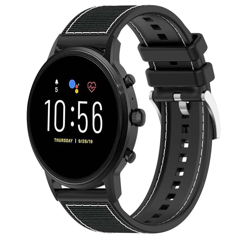 22mm For Fossil Gen 5 Carlyle / Julianna xDfind Hybrid Nylon Braid Silicone Watch Band(Midnight Blue