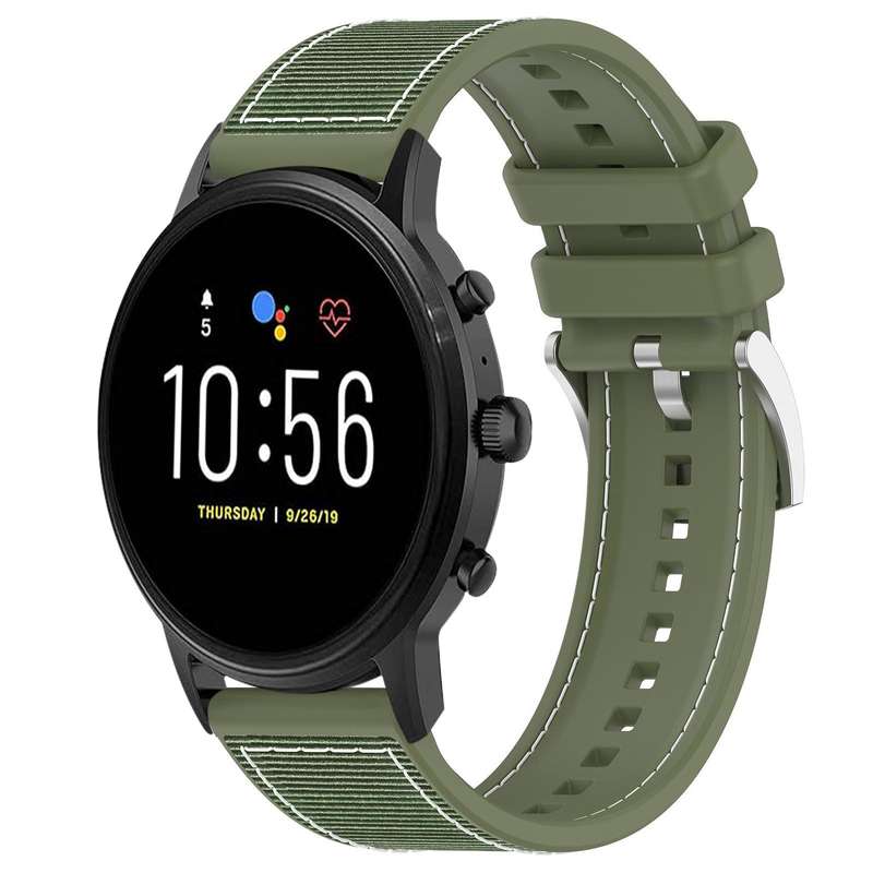 22mm For Fossil Gen 5 Carlyle / Julianna xDfind Hybrid Nylon Braid Silicone Watch Band(Midnight Blue