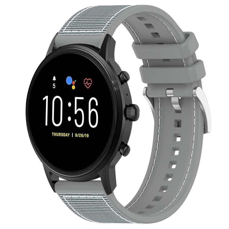 22mm For Fossil Gen 5 Carlyle / Julianna xDfind Hybrid Nylon Braid Silicone Watch Band(Midnight Blue