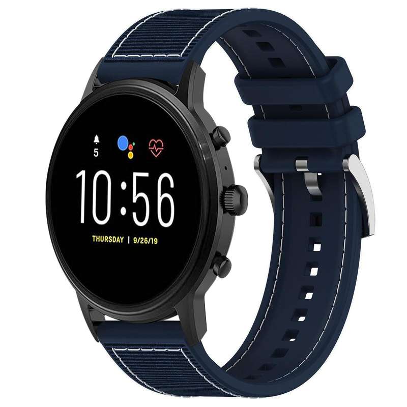 22mm For Fossil Gen 5 Carlyle / Julianna xDfind Hybrid Nylon Braid Silicone Watch Band(Midnight Blue