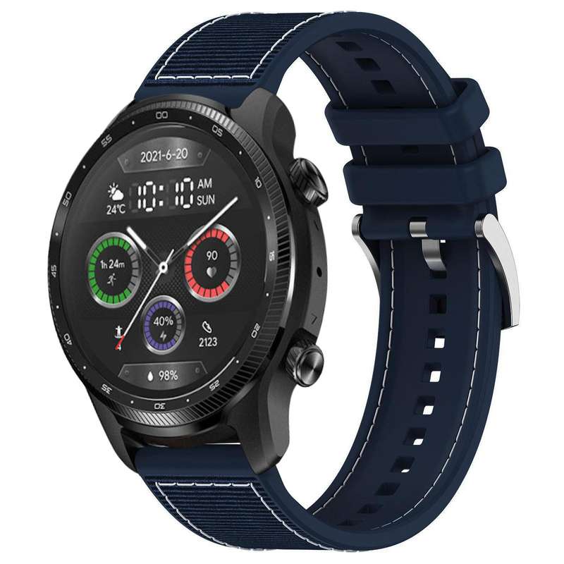 22mm For Ticwatch Pro X / Pro 3 / Pro xDfind Hybrid Nylon Braid Silicone Watch Band(Midnight Blue)