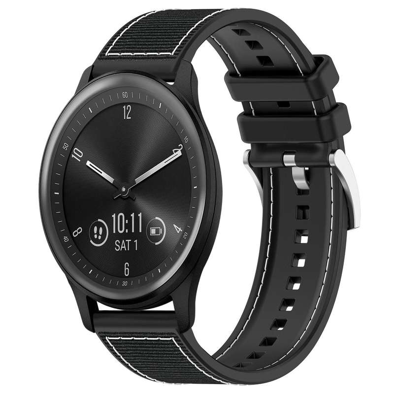 20mm For Garmin?Vivomove?Sport/Vivoactive5/3 xDfind Hybrid Nylon Braid Silicone Watch Band(Midnight