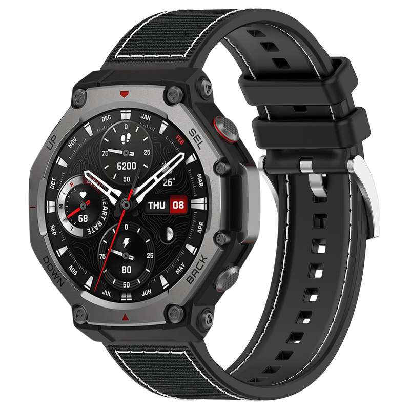 For Amazfit T-Rex 3 22mm xDfind Hybrid Nylon Braid Silicone Watch Band(Midnight Blue)