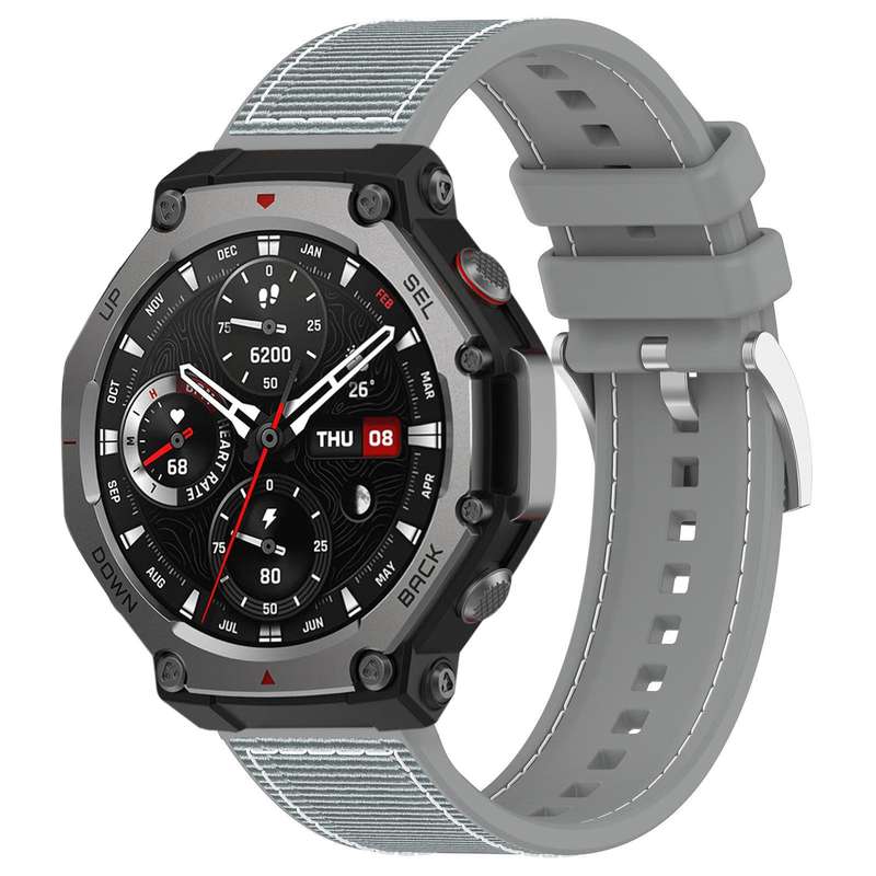 For Amazfit T-Rex 3 22mm xDfind Hybrid Nylon Braid Silicone Watch Band(Midnight Blue)