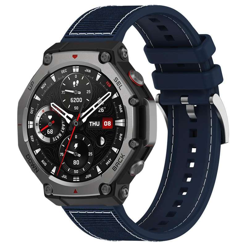 For Amazfit T-Rex 3 22mm xDfind Hybrid Nylon Braid Silicone Watch Band(Midnight Blue)
