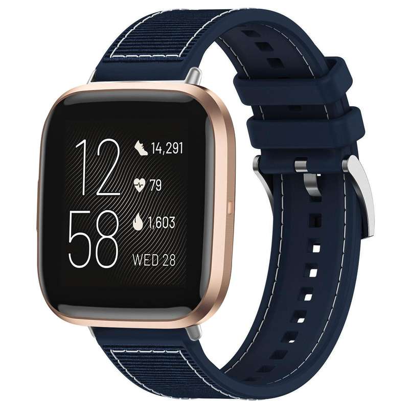 For Fitbit Versa 2/Versa/Versa Lite 20mm xDfind Hybrid Nylon Braid Silicone Watch Band(Midnight Blue