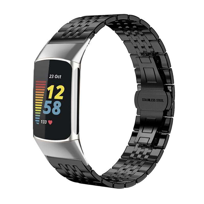 For Fitbit Charge 6 / 5 18mm xDfind Seven-bead Solid Stainless Steel Watch Band(Silver)