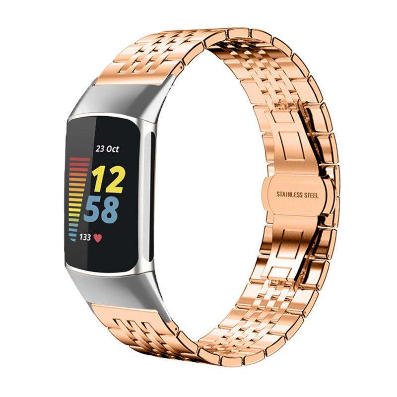 For Fitbit Charge 6 / 5 18mm xDfind Seven-bead Solid Stainless Steel Watch Band(Silver)