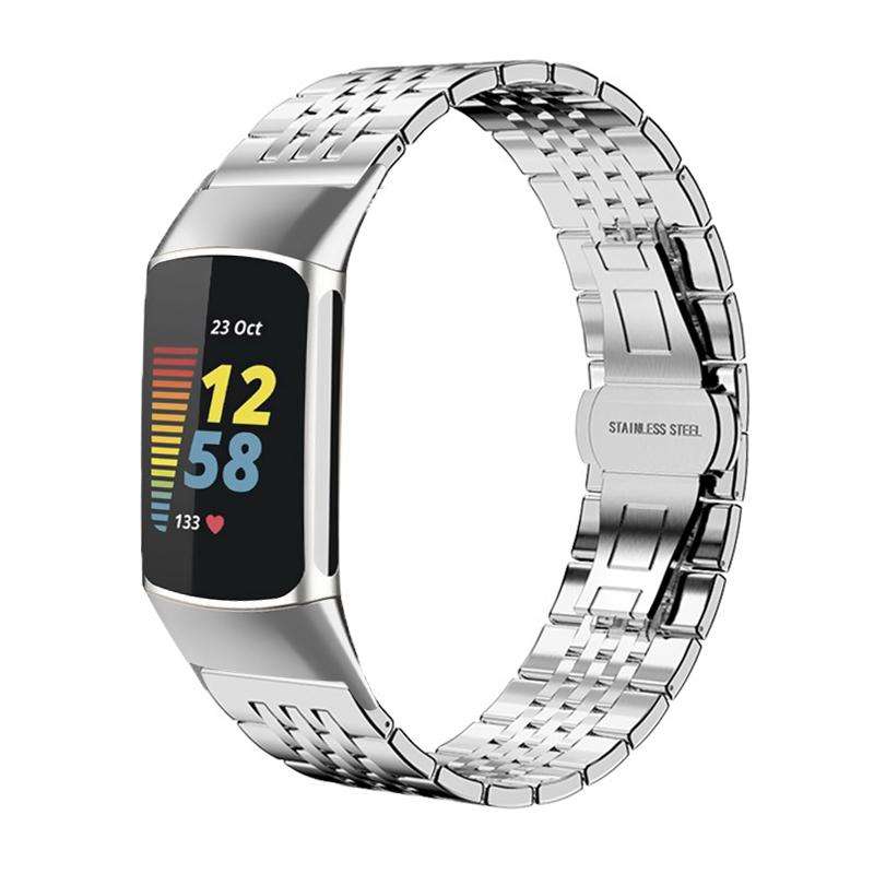 For Fitbit Charge 6 / 5 18mm xDfind Seven-bead Solid Stainless Steel Watch Band(Silver)