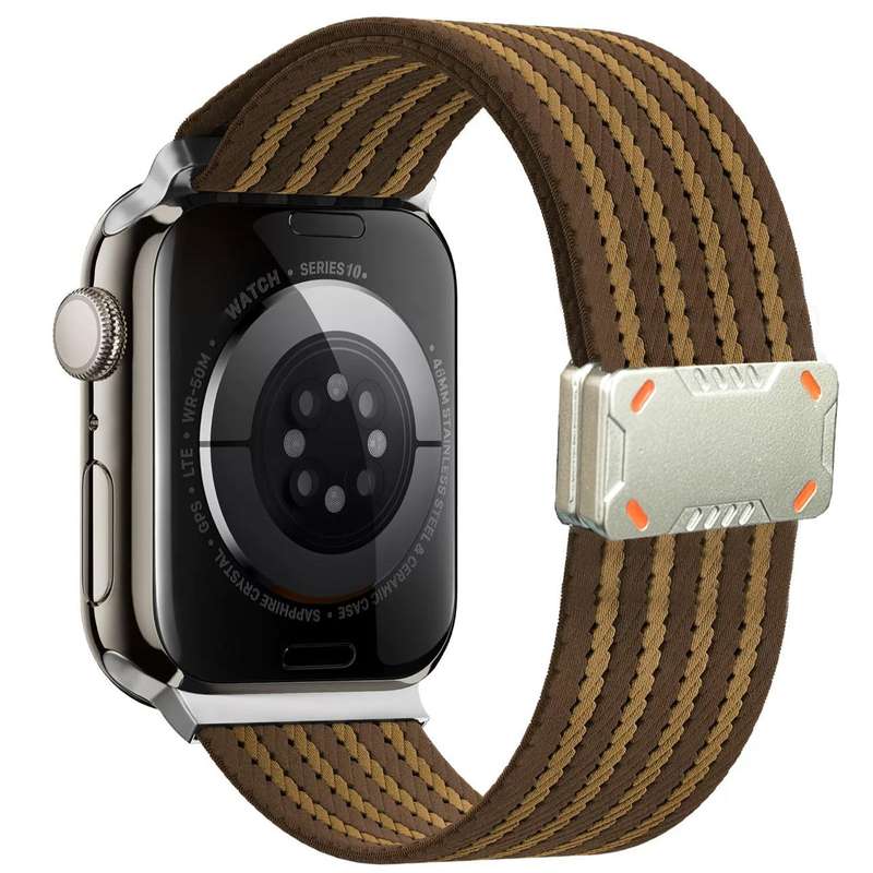 For Apple Watch 42mm / 41mm / 40mm / 38mm Mecha Armor Magnetic Buckle Nylon Watch Band(Brown)