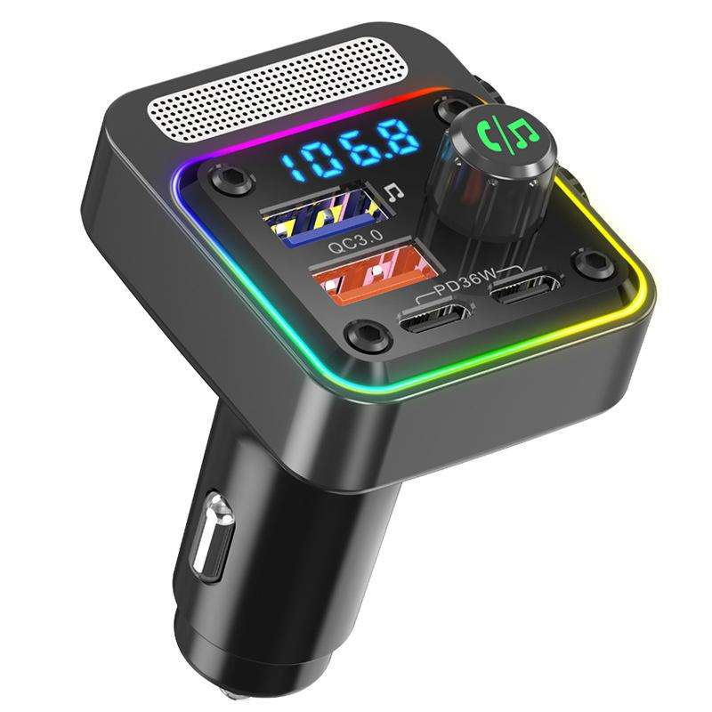 BC91 Car Bluetooth Hands-free Calling PD36W Fast Charging with Atmosphere Light(Black)