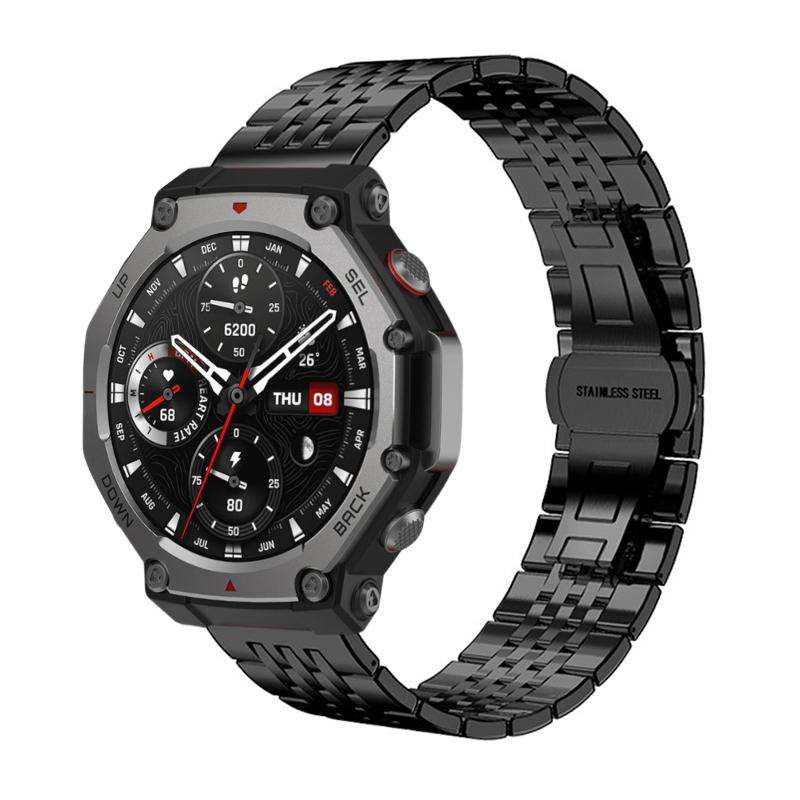 For Amazfit T-Rex 3 22mm xDfind Seven-bead Solid Stainless Steel Watch Band(Silver)