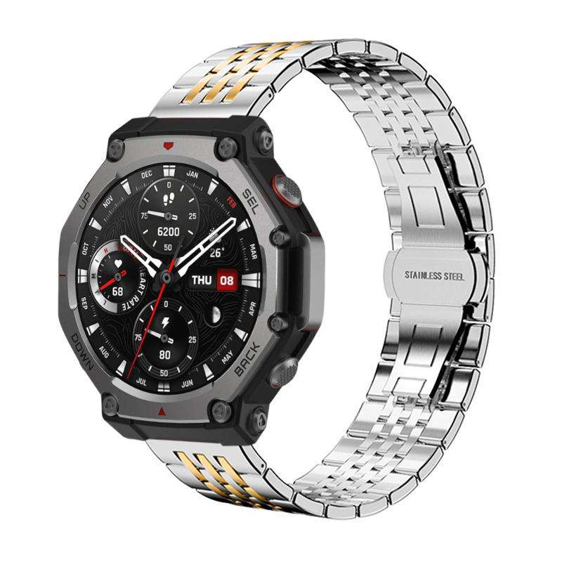 For Amazfit T-Rex 3 22mm xDfind Seven-bead Solid Stainless Steel Watch Band(Silver)