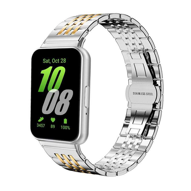 For Samsung Galaxy Fit3 SM-R390 18mm xDfind Seven-bead Solid Stainless Steel Watch Band(Silver)