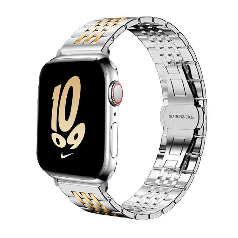 For Apple Watch 42 / 44 / 45 / 46 / 49mm 22mm xDfind Seven-bead Solid Stainless Steel Watch Band(Sil