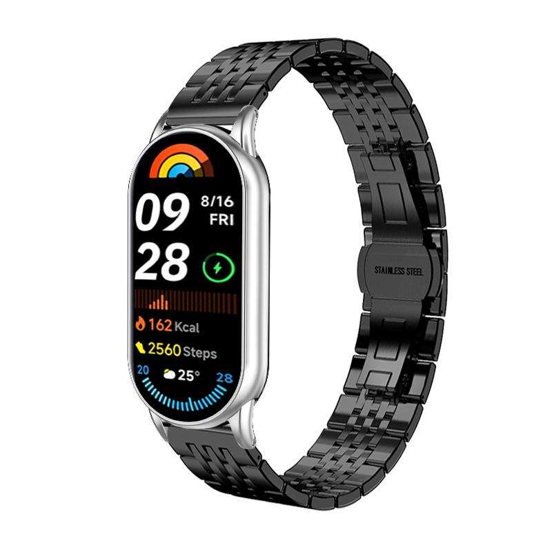 For Xiaomi Smart Band 10 / 9 / 8 NFC 14mm xDfind Seven-bead Solid Stainless Steel Watch Band(Silver)
