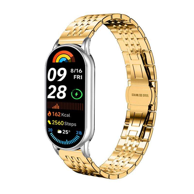 For Xiaomi Smart Band 10 / 9 / 8 NFC 14mm xDfind Seven-bead Solid Stainless Steel Watch Band(Silver)