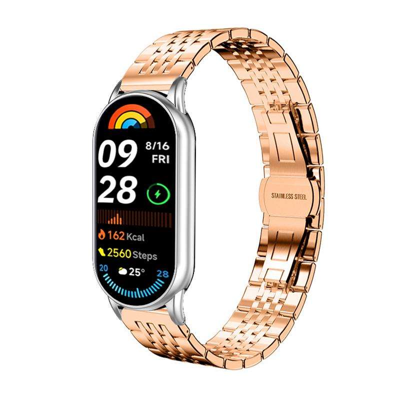For Xiaomi Smart Band 10 / 9 / 8 NFC 14mm xDfind Seven-bead Solid Stainless Steel Watch Band(Silver)