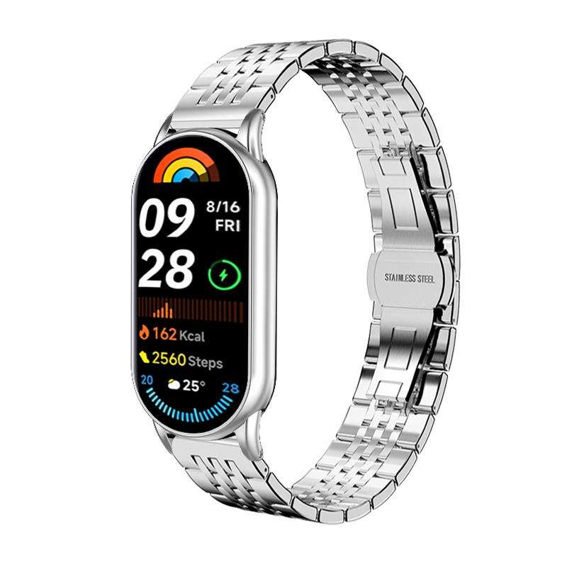 For Xiaomi Smart Band 10 / 9 / 8 NFC 14mm xDfind Seven-bead Solid Stainless Steel Watch Band(Silver)