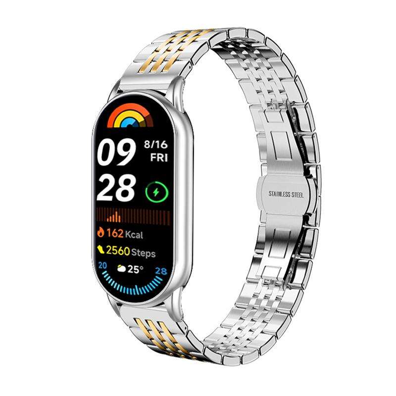 For Xiaomi Smart Band 10 / 9 / 8 NFC 14mm xDfind Seven-bead Solid Stainless Steel Watch Band(Silver)
