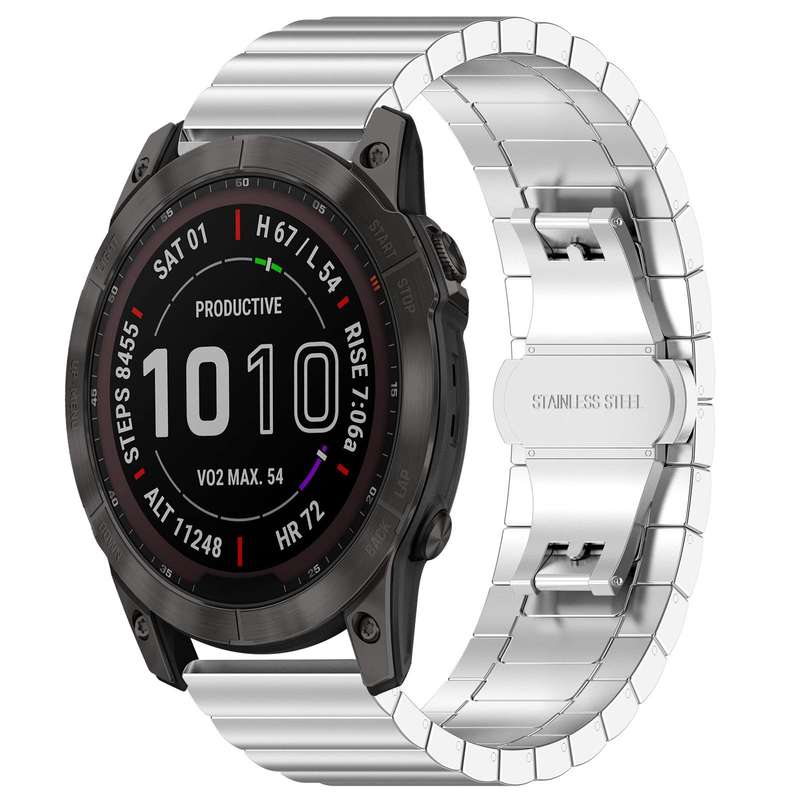For Garmin Fenix 8/7X/6X/5X 26mm 22mm xDfind One-bead Bamboo Solid Stainless Steel Watch Band(Silver