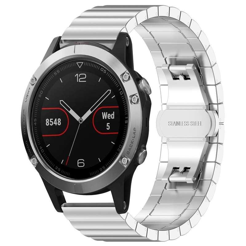 For Garmin Fenix 8/7/6/5 22mm 20mm xDfind One-bead Bamboo Solid Stainless Steel Watch Band(Silver)
