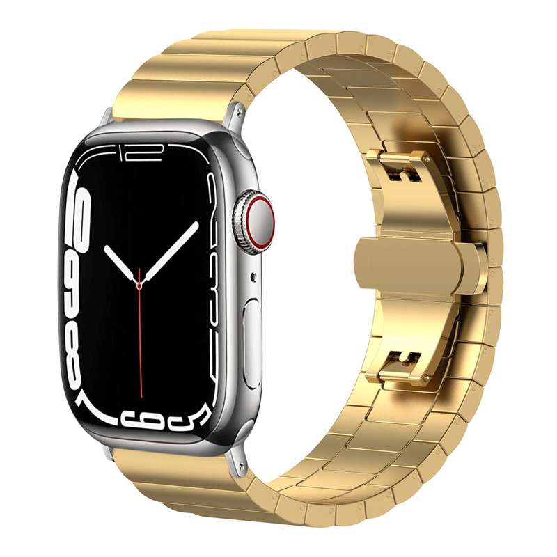 For Apple Watch 42 / 44 / 45 / 46 / 49mm 22mm xDfind One-bead Bamboo Solid Stainless Steel Watch Ban