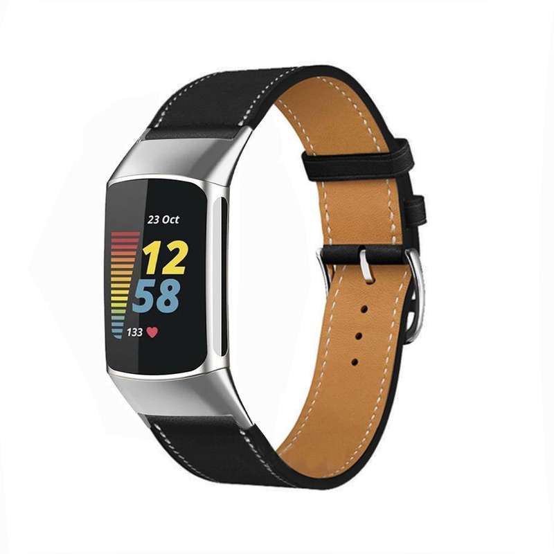 For Fitbit Charge 6 / 5 Cowhide Leather Watch Band(Brown)