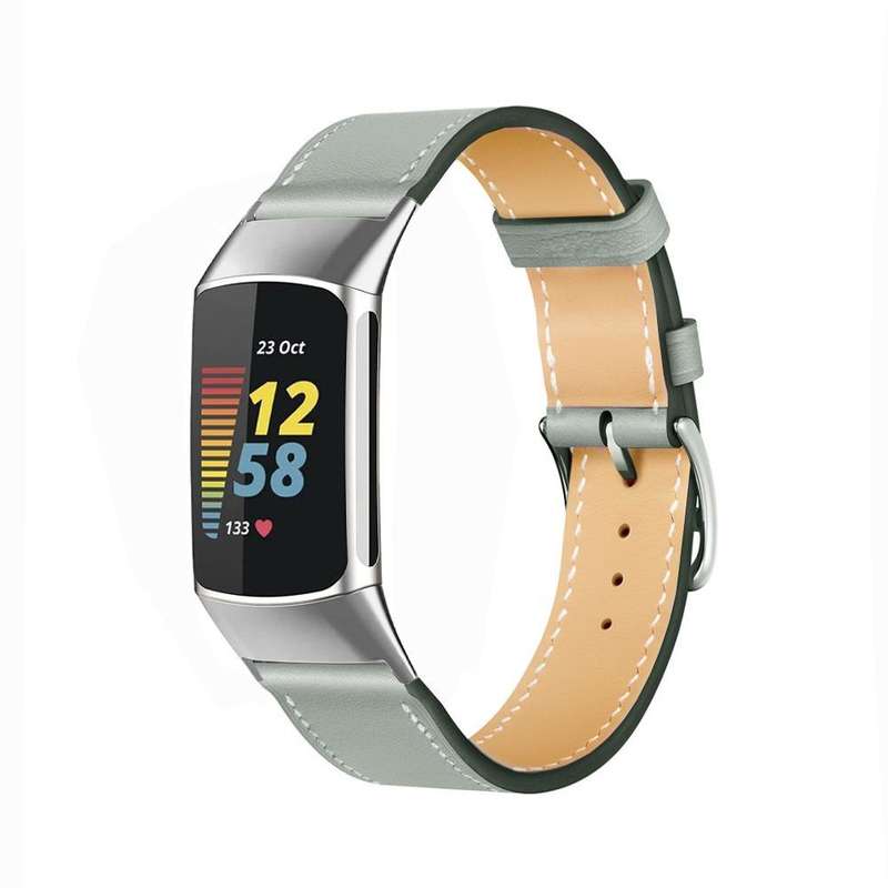 For Fitbit Charge 6 / 5 Cowhide Leather Watch Band(Brown)