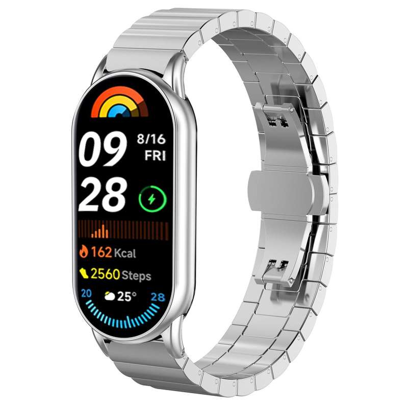 For Xiaomi Smart Band 10 / 9 / 8 NFC 14mm xDfind One-bead Bamboo Solid Stainless Steel Watch Band(Si