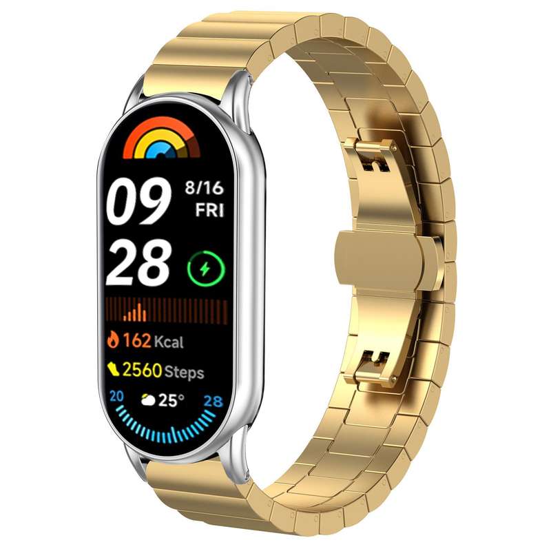 For Xiaomi Smart Band 10 / 9 / 8 NFC 14mm xDfind One-bead Bamboo Solid Stainless Steel Watch Band(Si