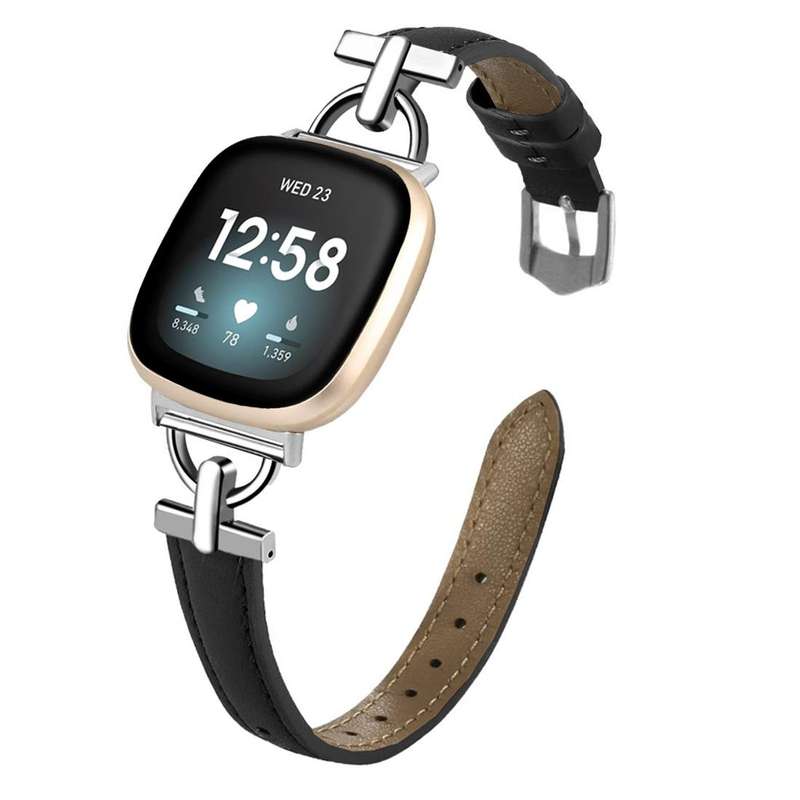 For Fitbit Versa 3 / 4 / Sense 2 D Metal Genuine Leather Watch Band(Green)