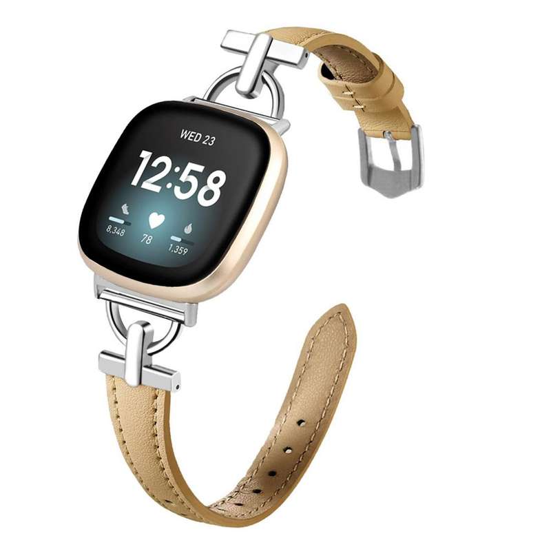 For Fitbit Versa 3 / 4 / Sense 2 D Metal Genuine Leather Watch Band(Green)
