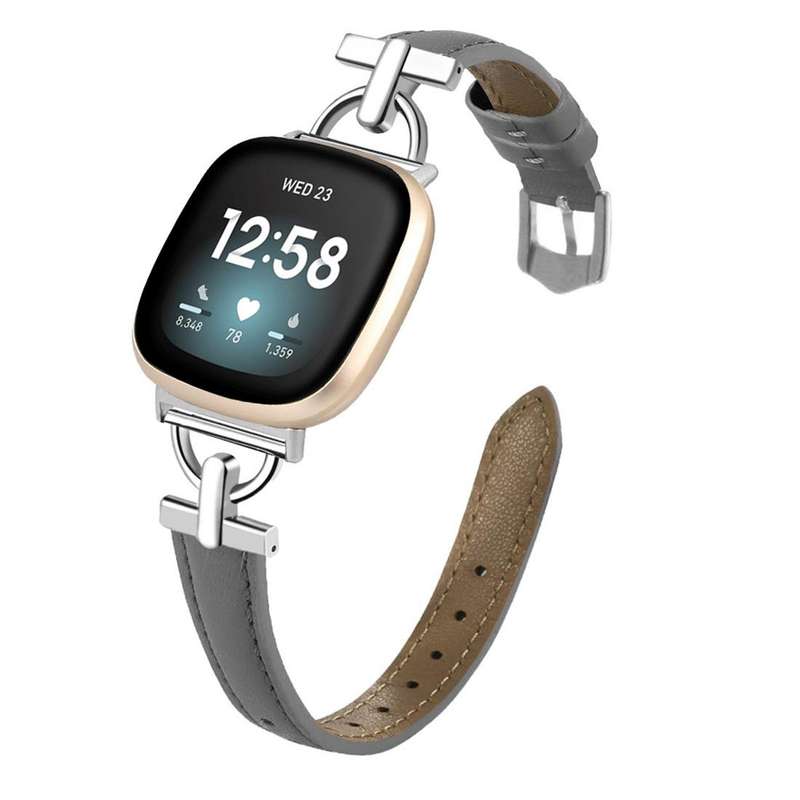 For Fitbit Versa 3 / 4 / Sense 2 D Metal Genuine Leather Watch Band(Green)