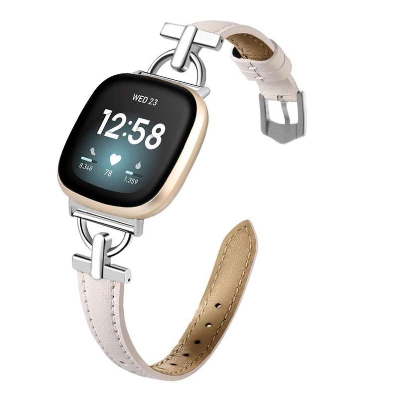 For Fitbit Versa 3 / 4 / Sense 2 D Metal Genuine Leather Watch Band(Green)