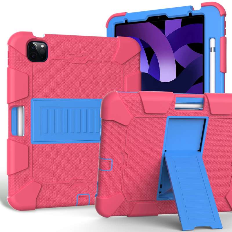 For iPad Air 2022 / 2020 10.9 Shockproof Two-Color Silicone Protective Case with Holder(Rose Gold +