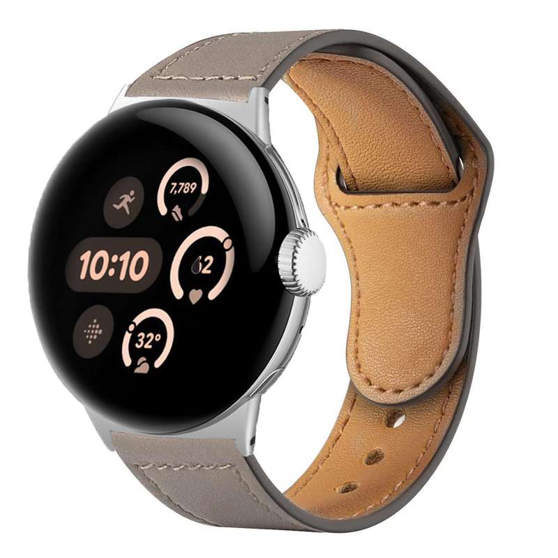 For Google Pixel Watch 3 45mm Reverse Buckle Genuine Leather Watch Band(Light Grey)
