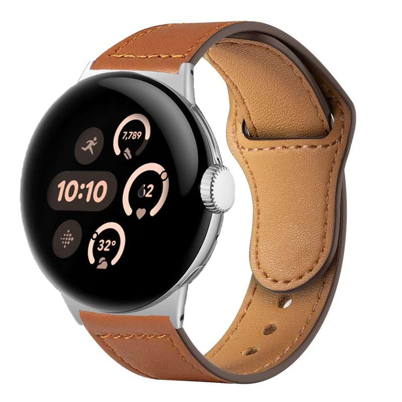 For Google Pixel Watch 1 / 2 / 3 41mm Reverse Buckle Genuine Leather Watch Band(Light Grey)