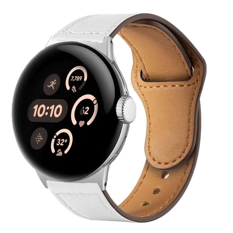 For Google Pixel Watch 1 / 2 / 3 41mm Reverse Buckle Genuine Leather Watch Band(Light Grey)