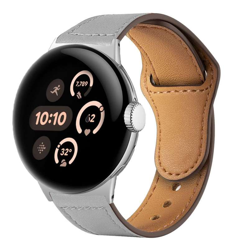 For Google Pixel Watch 1 / 2 / 3 41mm Reverse Buckle Genuine Leather Watch Band(Light Grey)