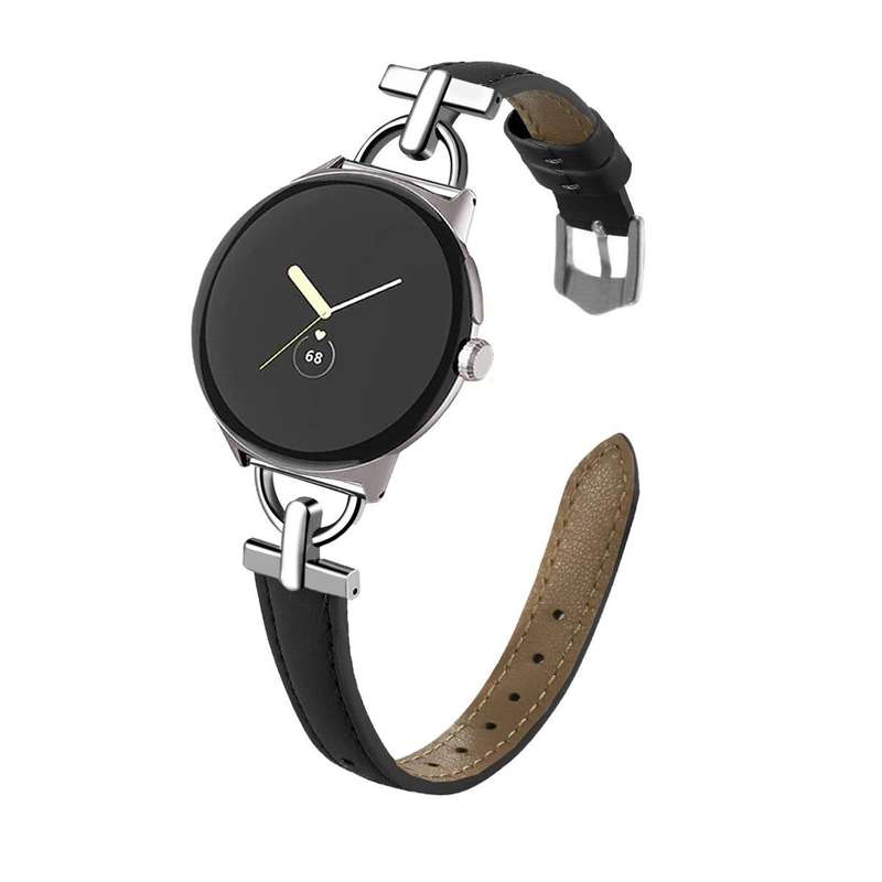 For Google Pixel Watch 3 45mm D-shaped Metal Slim Waist Leather Watch Band(Light Pink)