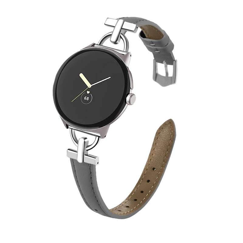 For Google Pixel Watch 3 45mm D-shaped Metal Slim Waist Leather Watch Band(Light Pink)