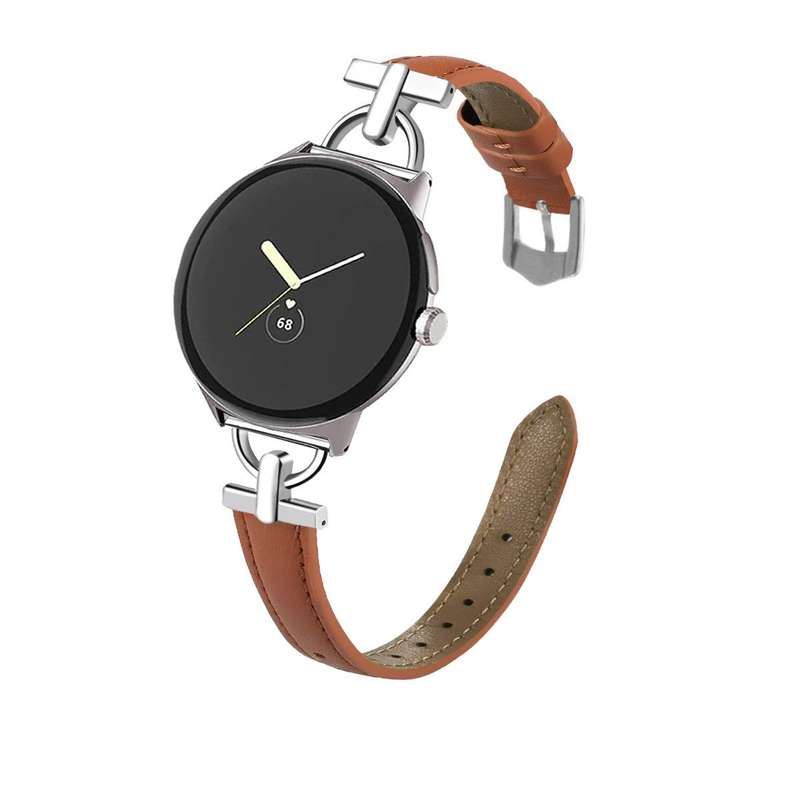 For Google Pixel Watch 3 45mm D-shaped Metal Slim Waist Leather Watch Band(Light Pink)