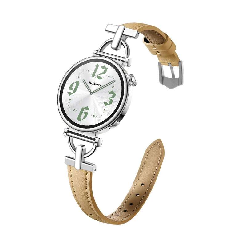 20mm Flat-Head D-shaped Metal Genuine Leather Watch Band(Light Pink)