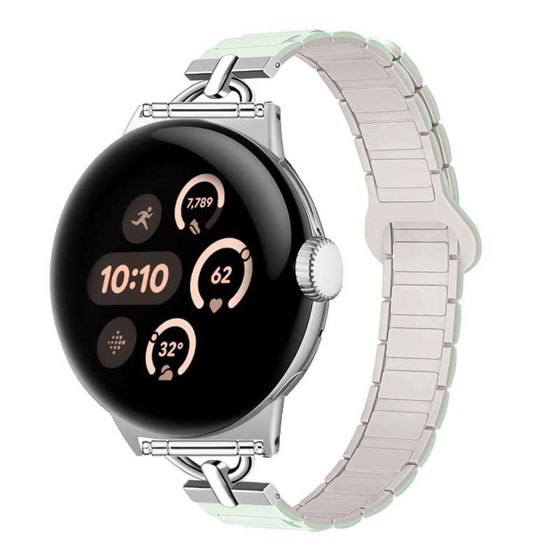 22mm D-shaped Tri-beads Magnetic Silicone Watch Band(Ceramic White)