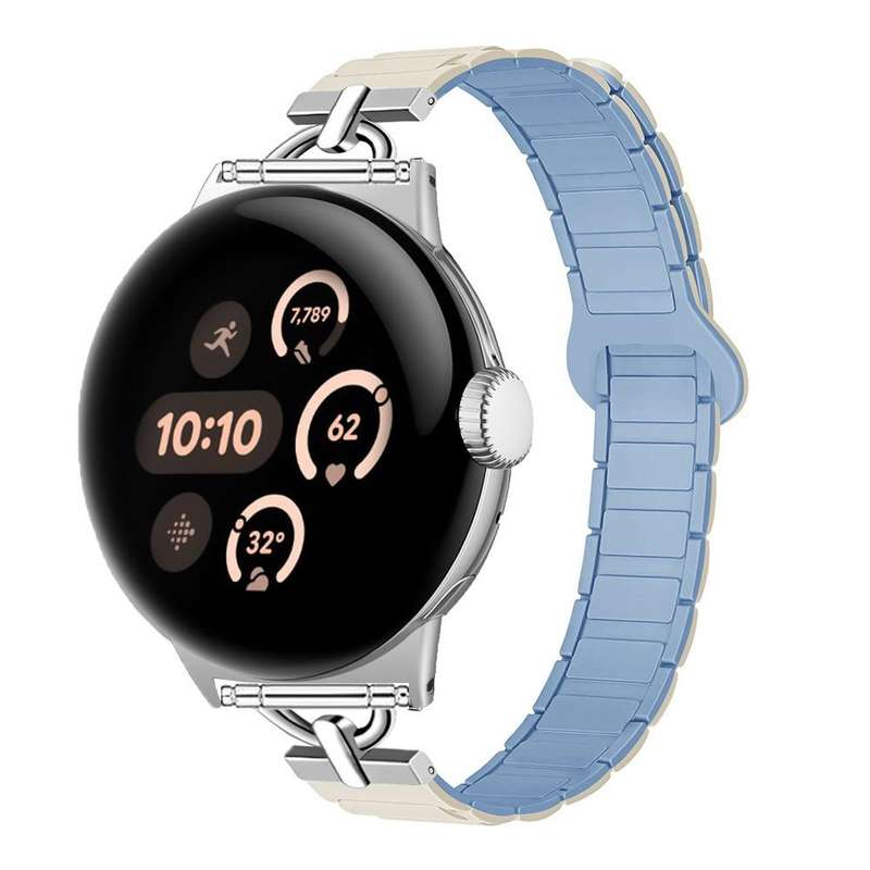 22mm D-shaped Tri-beads Magnetic Silicone Watch Band(Ceramic White)