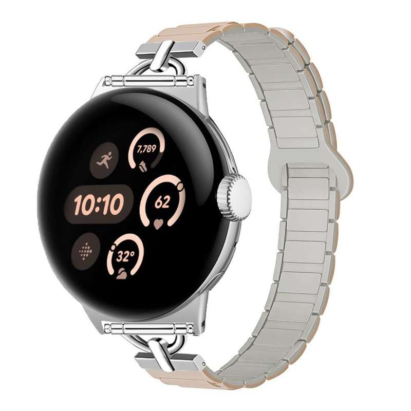 22mm D-shaped Tri-beads Magnetic Silicone Watch Band(Ceramic White)